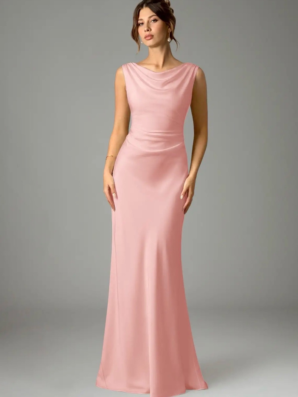 Azazie Blush Pink Cowl Neck Maxi Gown